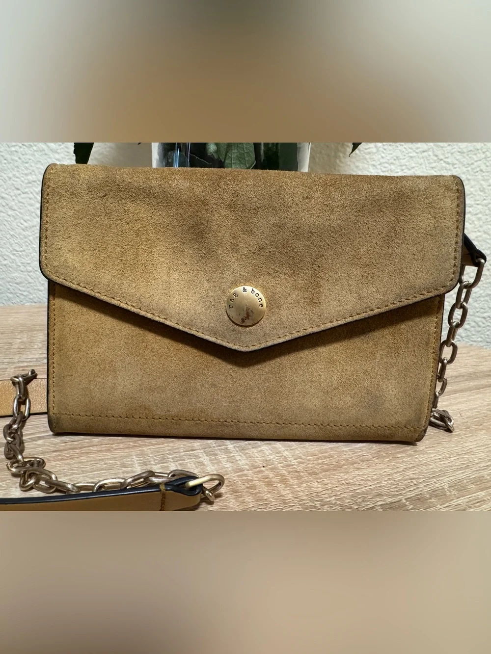 rag & bone Suede Envelope crossbody in Tan with Gold Hardware